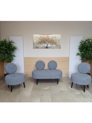 Azra Mobilya Dünya Model Koltuk Takımı – 2+1+1 – Buklet Kumaş – Ahşap Ayaklı – Modern Ofis & Bekleme Alanı Seti