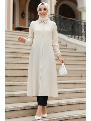 Neva Style Düğmeli Bej Tesettür Tunik 70381BEJ