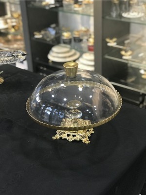 Elta Collection Avangard Gold Döküm Ayak Cam Gövde Cam Kapak Üstün Kaliteli Kek Fanusu