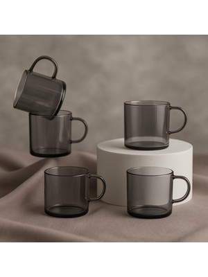 Elta Collection 6 Lı Füme Cam Kupa Kahve Fincanı – Isıya Dayanıklı, Minimal Tasarım, 120 cc