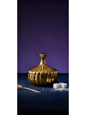 Elta Collection Titanyum Gold Kaplama Cam Şekerlik – Lokumluk, Reçellik, Sunumluk 13 cm