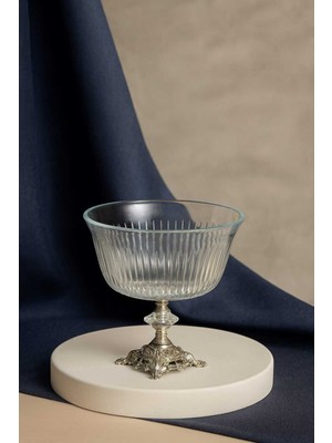 Elta Collection Metal Ayaklı Gümüş Detaylı Büyük Boy Kase- Sunum - Servis - Salata Kasesi