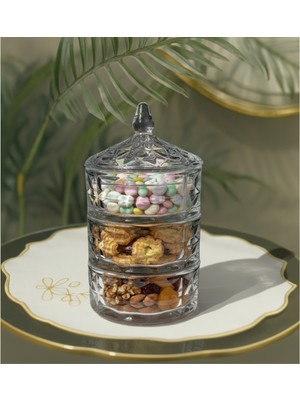 Elta Collection 3 Katlı Kristal Cam Şekerlik – Lokumluk, Kurabiyelik, Çerezlik, Sunumluk