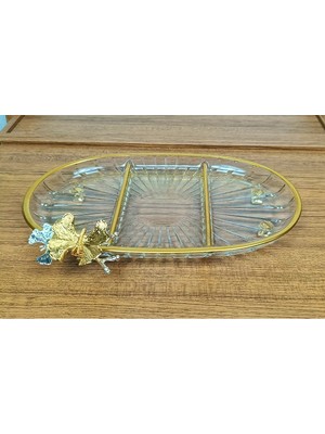 Elta Collection Lüx Hediyelik Metal Ayaklı Gold Oval Kelebekli Sunumluk Kurabiyelik - Yeni Serisi