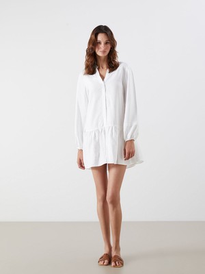 Lc Waikiki Yeni Sezon Kaçık Yaka Nakışlı A Kesim Mini Elbise