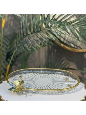 Elta Collection Lüx Hediyelik Metal Ayaklı Gold Oval Kelebekli Sunumluk Kurabiyelik - Yeni Serisi
