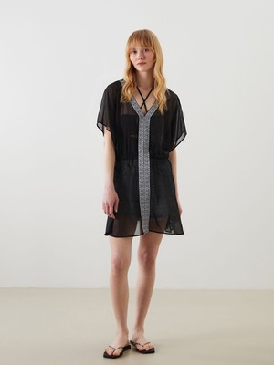 Lc Waikiki Yeni Sezon V Yaka Desenli Kadın Plaj Elbisesi