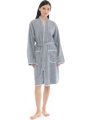 Athena Kimono Kadın Bornozu- Gri %100 Pamuk