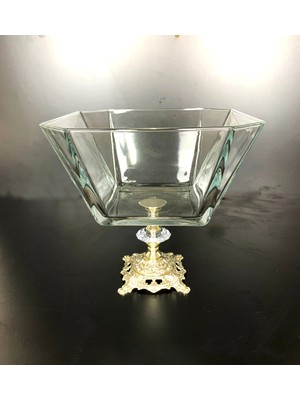 Elta Collection Metal Ayaklı Gümüş Detaylı Büyük Boy Kase- Sunum - Servis - Salata Kasesi