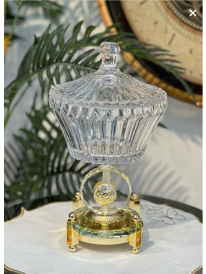 Elta Collection Ultra Lüks Kristal Kapaklı Salata Kasesi Şekerlik Gold Detaylı Büyük Kristal Kase