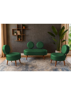 Azra Mobilya Dünya Modern Deri Koltuk Takımı | Şıklık ve Konforun Buluşması | Ofis & Ev | Ceviz Ayak | Yeşil