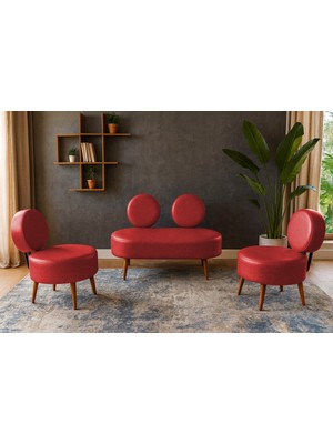 Azra Mobilya Dünya Modern Deri Koltuk Takımı | Şıklık ve Konforun Buluşması | Ofis & Ev | Ceviz Ayak | Kırmızı