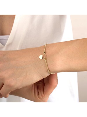 Gold Marley 14 Ayar Minimal Kalp Plaka Altın Bileklik