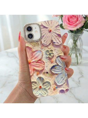 Fibaks Apple iPhone 11 Kılıf Renk Değiştiren Taşlı Kamera Lens Korumalı Pembe Çiçek Desenli Darbe Emici Kapak