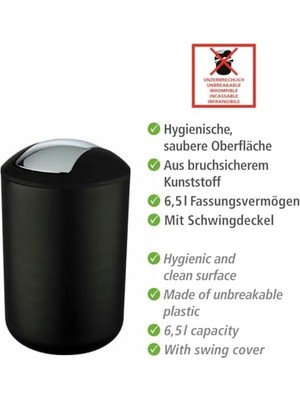 L Siyah Sallanan Kapaklı Kova 6,5 L