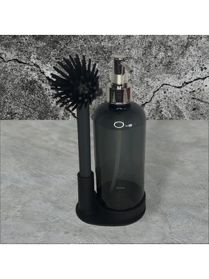 Standlı Plastik Sıvı Sabunluk ve Silikon Bulaşık Sıyırma Fırçası (Kutuludur)