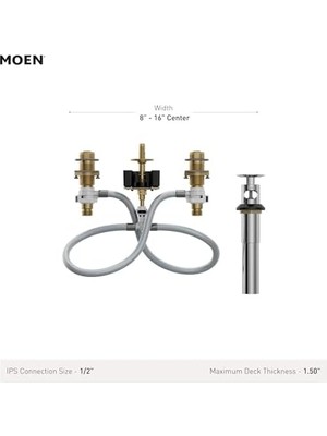 Pirinç Yaygın Banyo Lavabo Bataryası Tahliye Montajlı Kaba Vana, M-Pact Teknolojisi, 9000, 0.5, Pirinç