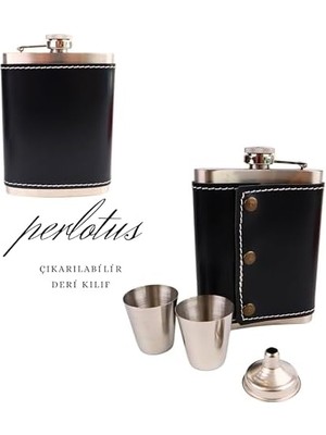 8 Oz 240 cc Rugan Siyah Hakiki Deri Viski Cep Matarası Shot Bardaklı Set Kutulu Babalar Günü Hediye