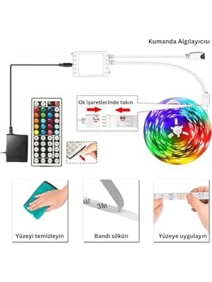 Ema Dükkan 5 Metre Rgb Şerit LED Kumandalı 44 Tuşlu 20 Renk Rgb Şerit Işık Aydınlatma