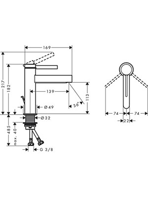 Lavabo Armatürü Finoris, Su Musluğu Banyo Musluğu Yükseklik 110 Mm, Çekme Çubuğu, Banyo Bataryası, Su Tasarruflu, Krom