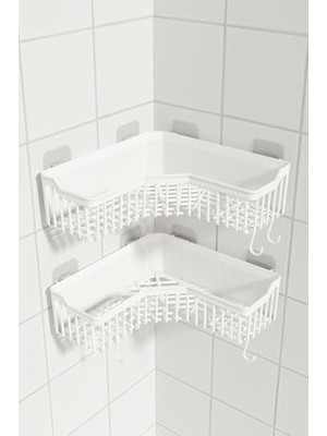 Köşe Yapışkanlı Banyo Rafı, 2'li Banyo Düzenleyici, Duvar Duş Rafı Bany Organizer Şampuanlık