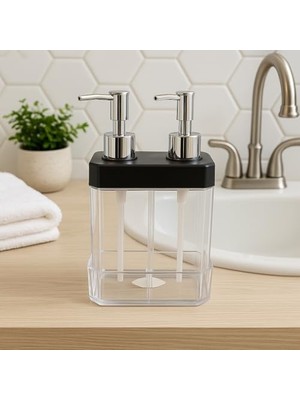 2 Bölmeli Sıvı Sabunluk & Süngerlik – Bulaşık Deterjanı ve El Sabunu Için Çift Hazneli, Entegre Süngerlik Bölmeli, Tezgah Üstü Pratik Sabunluk Tezgah Düzenleyici (Beyaz)