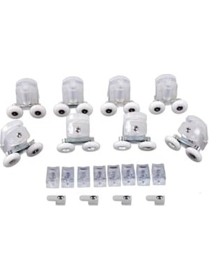 Duşakabin Tekerleği Çift Tekerli Şeffaf Plastik Alt Üst 8li Takım