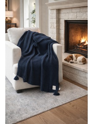 Miespiga Coco Pirinç Örgü Ponponlu Triko Tv Battaniyesi Throw Koltuk Şalı