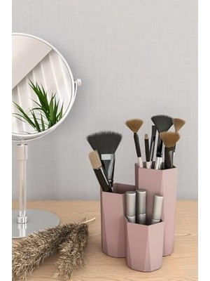 Petek Banyo Mutfak Masa Kozmetik Düzenleyici 3 Bölmeli Makyaj Organizeri (Rose)