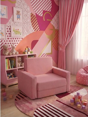 Lensa Home Çocuk Koltuğu Komple Sünger Katlanabilir Yataklı Minder Yatak (0-4 Yaş) Soho Pembe