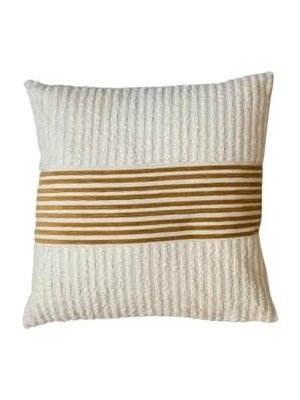 Ella Krem ve Hardal Çizgili 43X43 Kare Kırlent Kılıfı 43 x 43