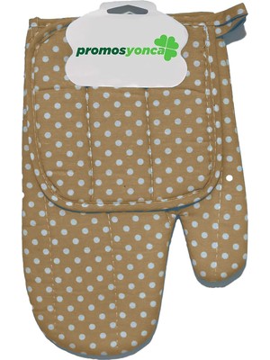 Mutfak Eldiveni, Puantiyeli, Elyaf Korumalı, Eldiven ve Tutacak (Açık Kahverengi)