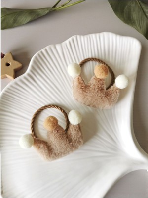 Halley Concept Kahverengi Ponponlu Taç Lastikli Çocuk Tokası