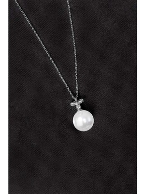 Else Silver 925 Ayar Gümüş Fiyonk Küre Inci Kolye - Rodyum Kaplama