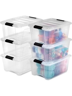 Ohyama Kutu, Plastik Saklama Düzenleyici, 6'lı Paket, 6 x 15 L, Sabit, Klipsler, Istiflenebilir, Çok Amaçlı, Oturma Odası, Yatak Odası, Ofis, Kulübe - Ddntb-15 - Şeffaf