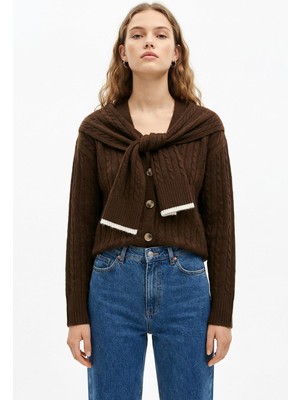 Rays Düğmeli Örgülü Hırka Kahve 2470