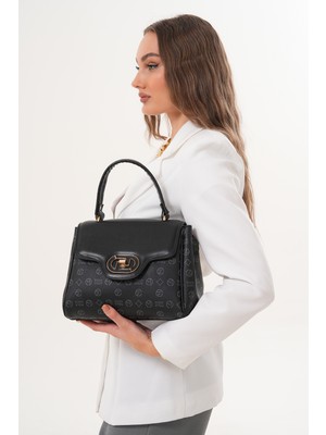 Morpelikan Kadın Dört Bölmeli Kilit Kapamalı Monogram El Omuz Çantası