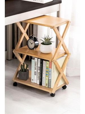 Bambu 3 Raflı Tekerlekli Sehpa Düzenleyici Raf Çok Amaçlı Organizer DB-0023