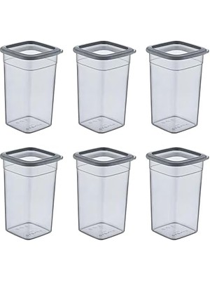 6'lı Set Skali Kare Saklama Kabı 1440 ml - Antrasit, Çok Amaçlı Saklama Kabı