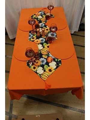 Bal Kabağı Desenli Siyah Arka Plan Dijital Baskılı Runner Amerikan Servis 40X150 cm