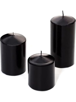 3'lü Siyah Silindir Mum Seti (5,5 cm -7,5 Cm-10 Cm)