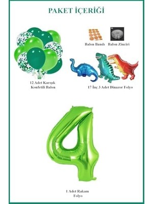 Patladı Gitti Dinazor Set; Rakam Folyo, 3 Adet Mini Dinazor ve 10 Lu Balon (4)