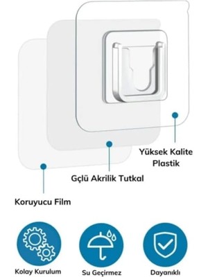 Çift Taraflı Yapışkanlı Geçmeli Klips 10 Çift Eşya Sabitleme Askısı Şeffaf Duvar Kancası