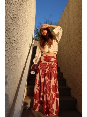 Drapeli Desenli Maxi Etek