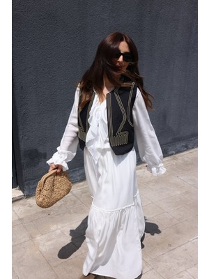 Gold Dikiş Desenli Yelek