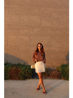 Pullu Üzeri Tül Şort Mini Etek