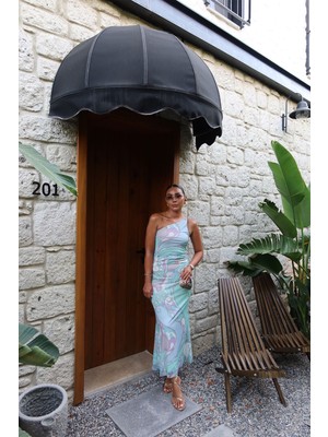 Karışık Desenli Tek Omuz Elbise