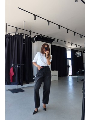 Yıkamalı Beli Bağcıklı Baggy Jean