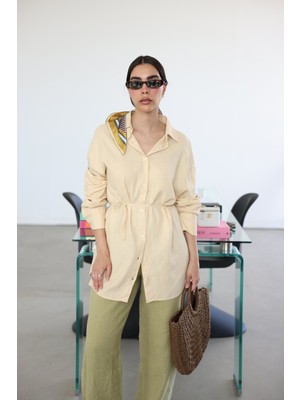 Keten Dokulu Oversize Gömlek