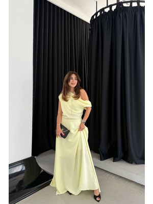 Tek Omuz Içi Astarlı Uzun Elbise